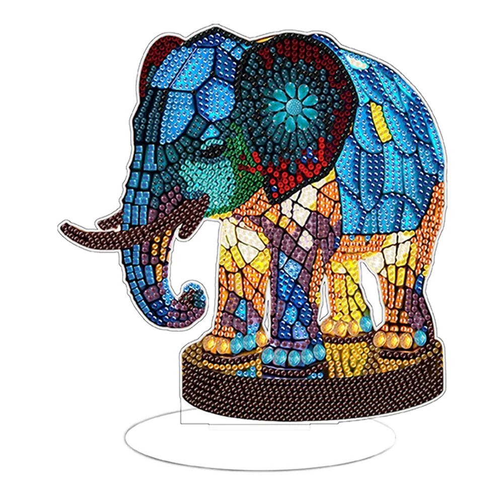 DIY Elephant Acrylic Single-Sided Diamond Painting Desktop Decoration with Light for Office Desktop Decor