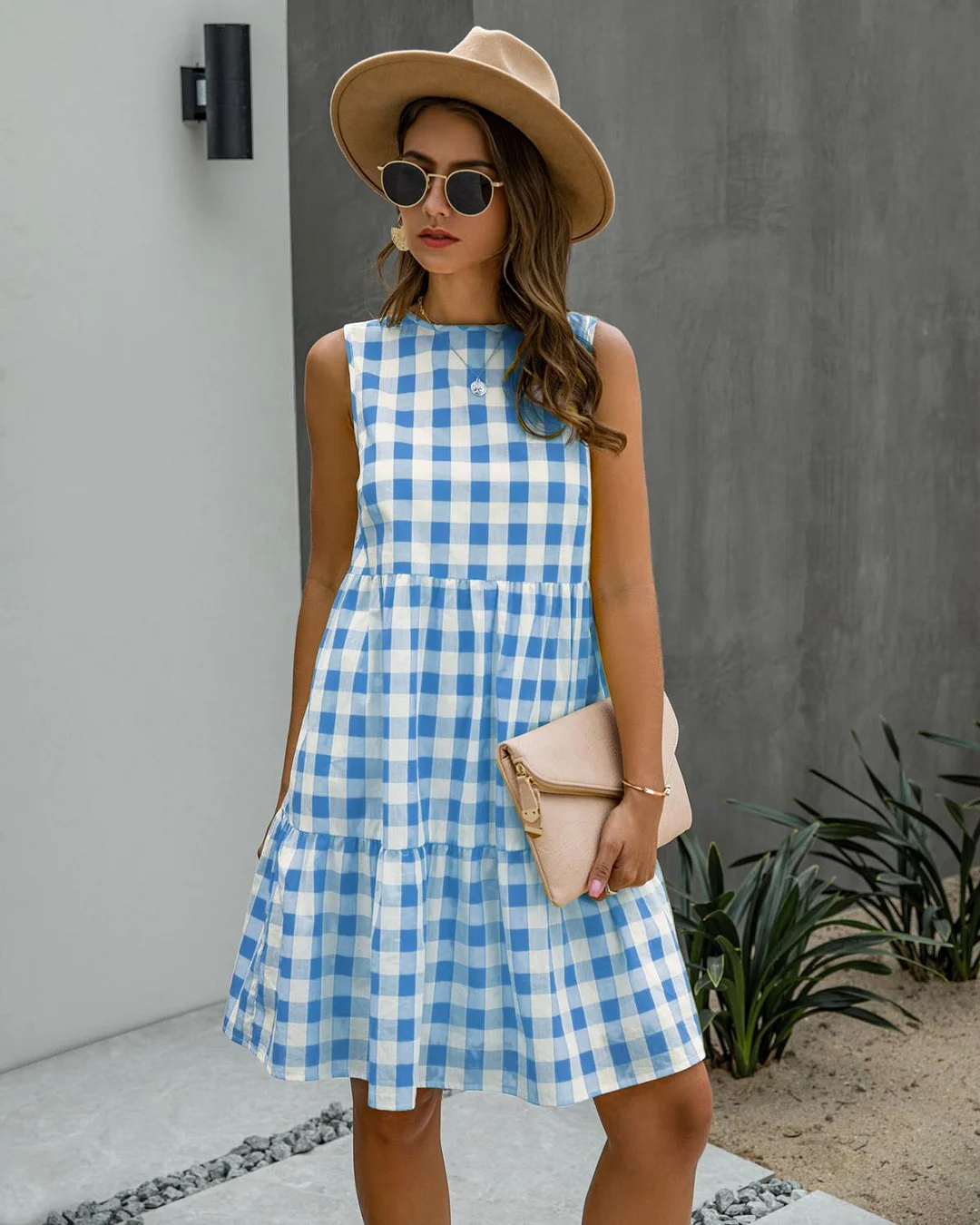 Plaid Dress Women Black A-line Sundresses Pockets Summer Causal Blue Loose Fit Clothing Free People Red Clothes For Women