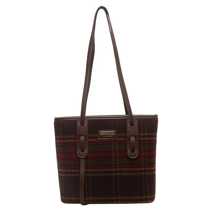 Vintage Wool Plaid Shoulder Underarm With A Premium Touch Bag