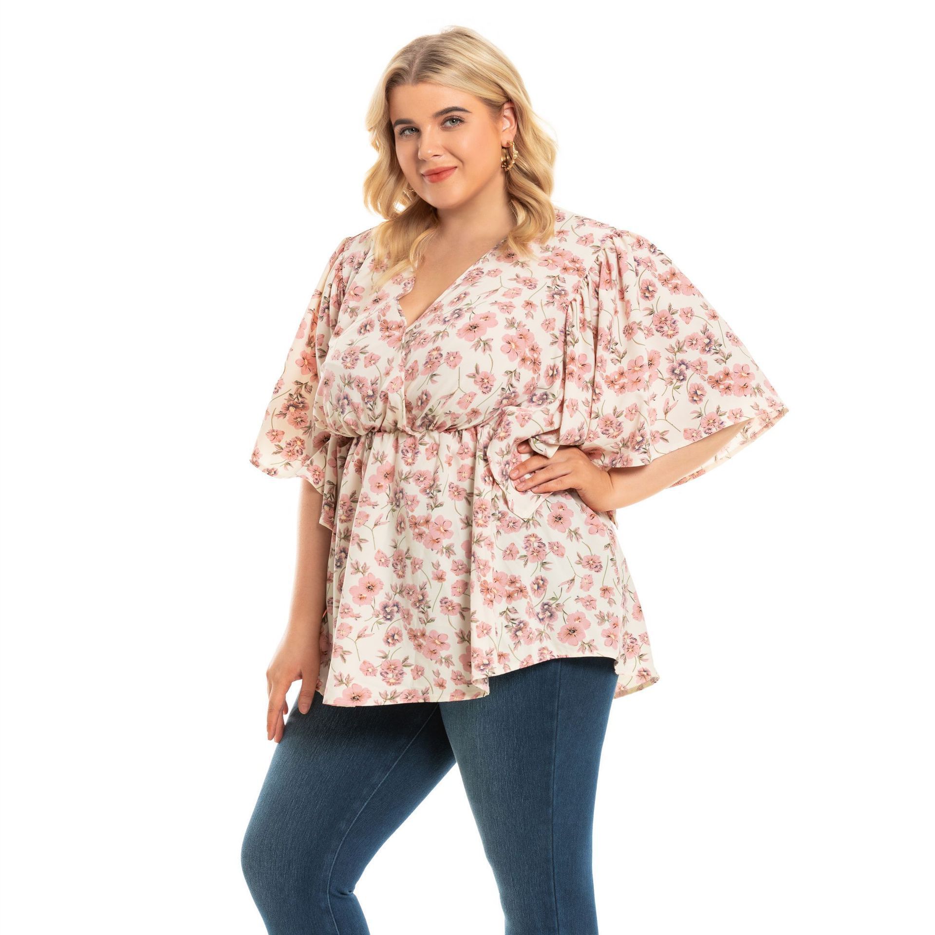  thdmladies Fly Sleeve Loose V-neck Top thedmladies