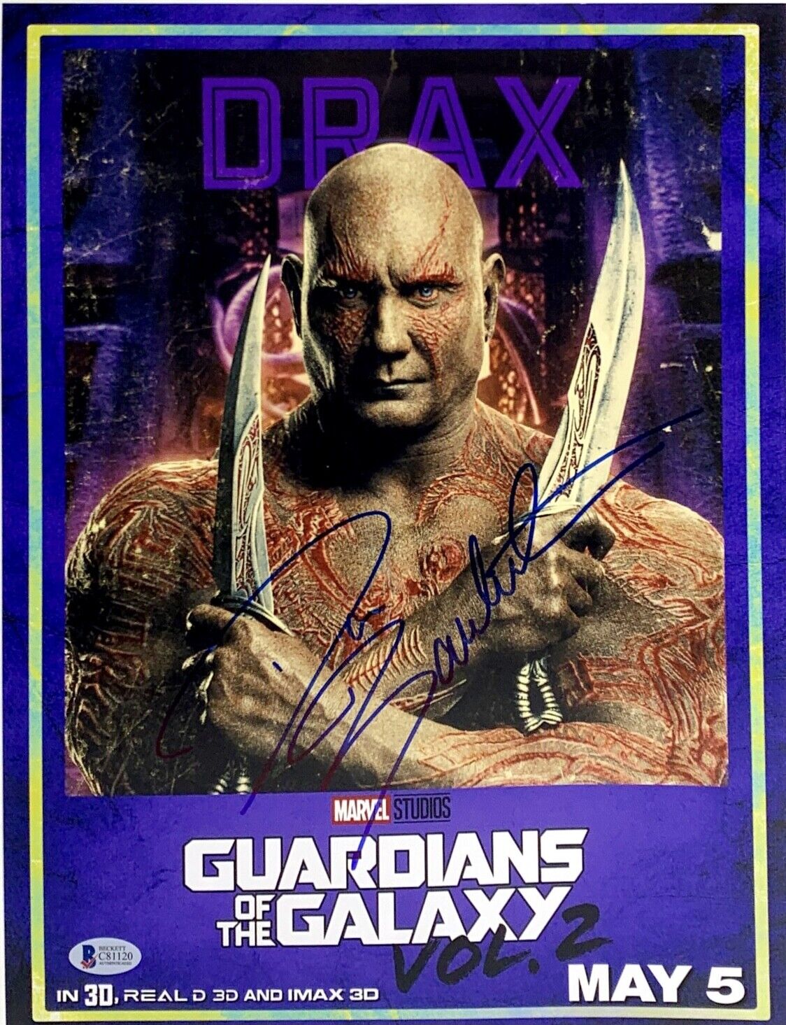 Dave Bautista Signed 11x14 Photo Poster painting Beckett C81120 Guardians of Galaxy Drax Marvel