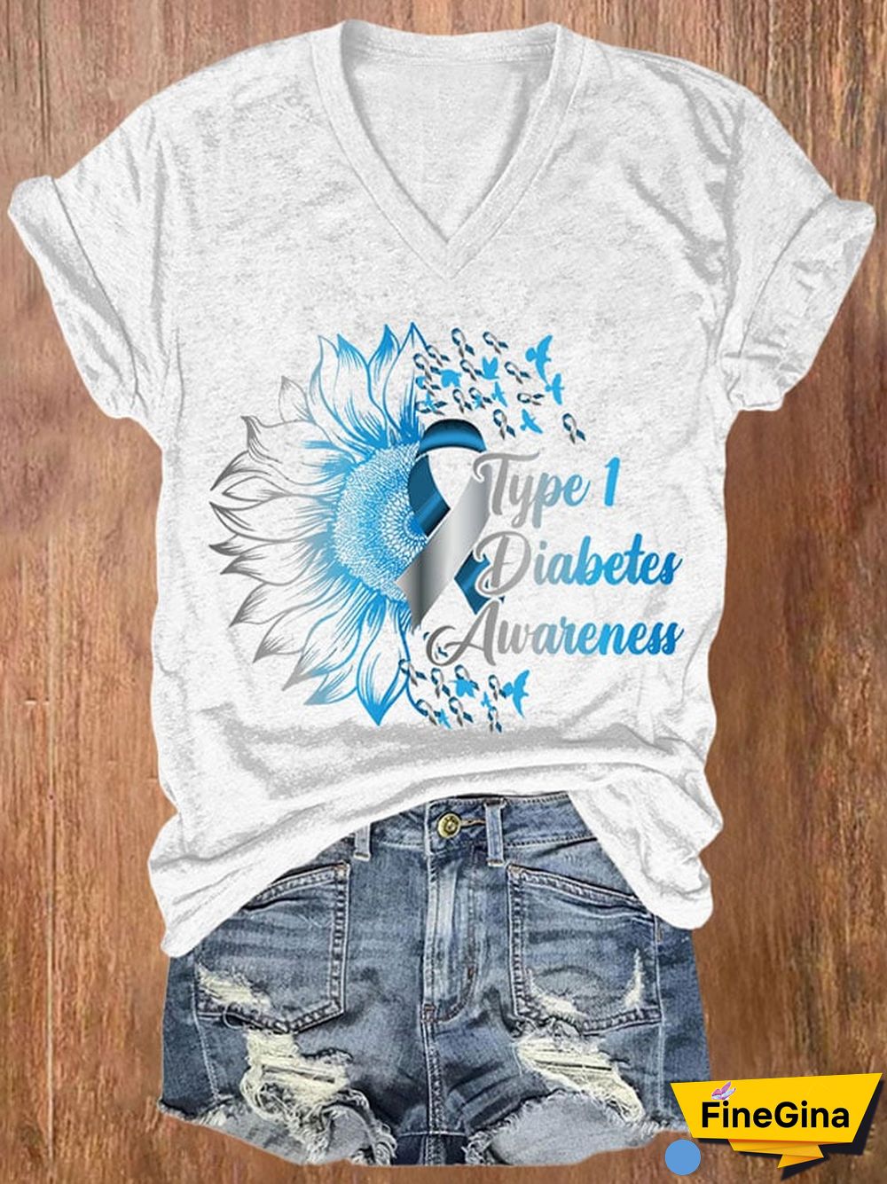Women's Casual Diabetes Awareness Print Short Sleeve T-Shirt