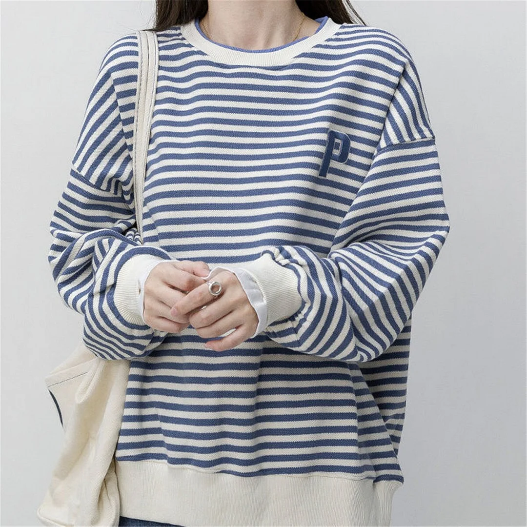 Lourdasprec Cool Striped Sweatshirt Women Casual Autumn Hip Hop Harajuku Hoodie Long Sleeve Loose O Neck Japan Ulzzang Winter Hoodie Girls