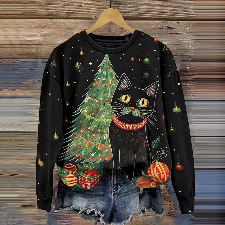 Comstylish Cute Cat Print Long Sleeve Sweatshirt