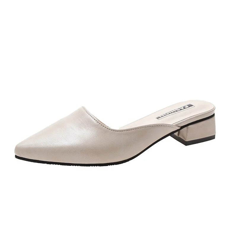 Sexy Pointed Toe Womens Slippers Slip On Ladies Mules Low Heel Woman PU Leather Pumps Summer Casual Slides Female