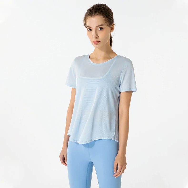 Ice Crystal Blue short sleeve crop top loose at Hergymclothing sportswear online shop