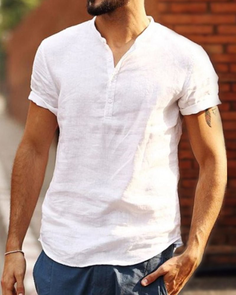 Stand Up Collar Short Sleeve Shirt