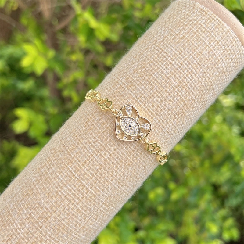 Copper 18K Gold Plated Minimalist Classic Style Plating Inlay Devil’s Eye Heart Shape Eye Zircon Bracelets