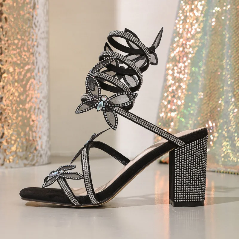 Yyvonne Winding Sandals Female Dew Water Drilled Bows And High Heels Sexy Sandals Women's Shoes