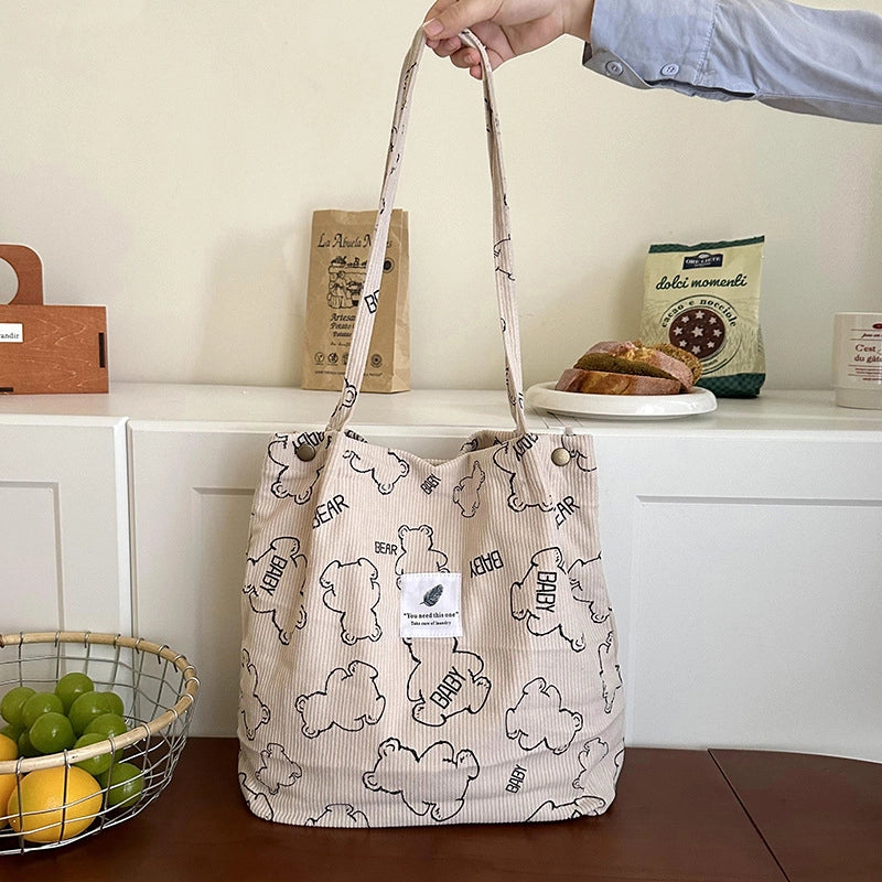 Women’s Corduroy Printing Classic Style Square Magnetic Buckle Shoulder Bag