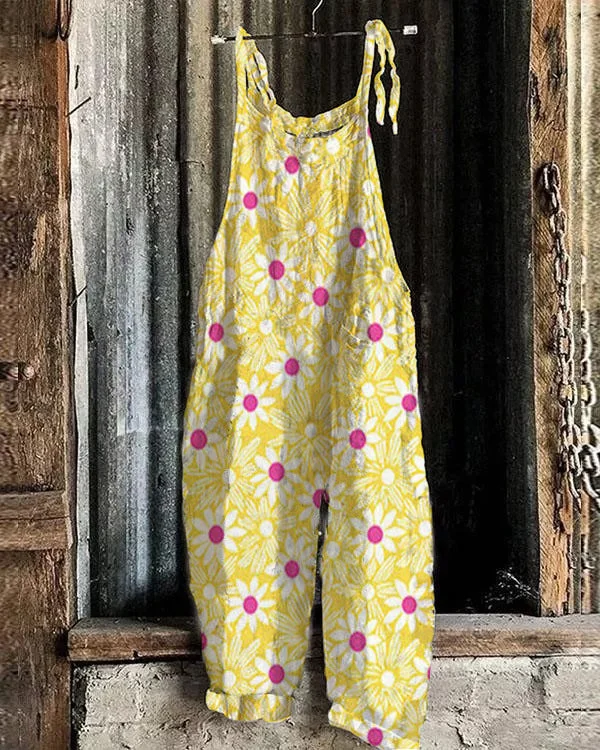 Fashion Floral Women Casual Linen Jumpsuits