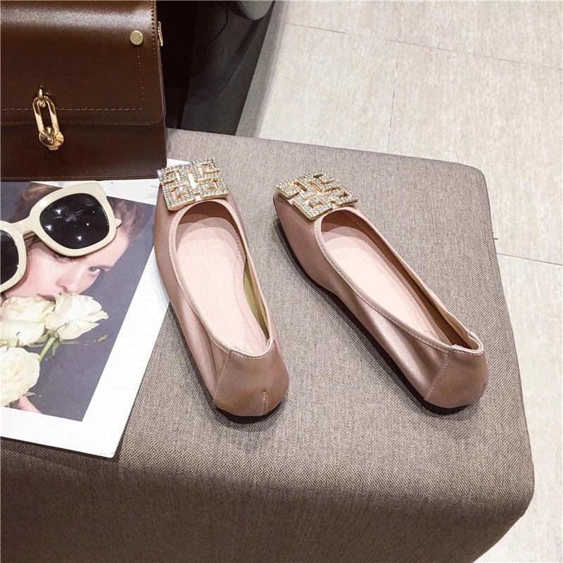 Budgetg Size Women Flats Candy Color Shoes Woman Loafers Square Toe Slip on Fashion Flat Casual Shoes Woman Zapatos Mujer Size 43