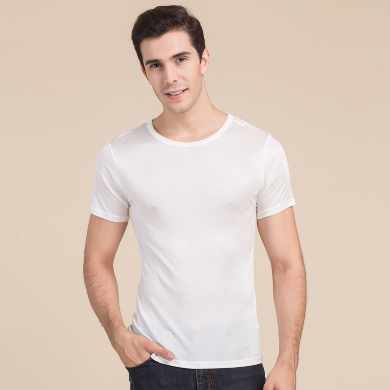 100 % Seide T-Shirt für Herren Hochwertiges Weiß
