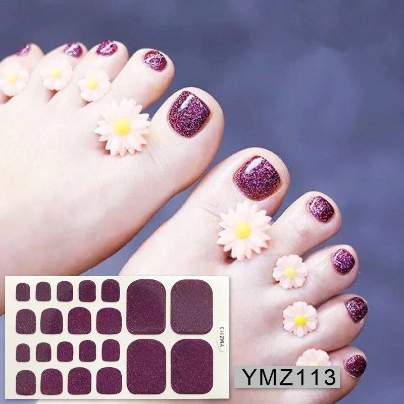 22tips/sheet Waterproof Toe Nail Stickers Full Cover Foot Decals Toe Nail Wraps Adhesive Stickers DIY Salon Manicure Wholesale 1024-1