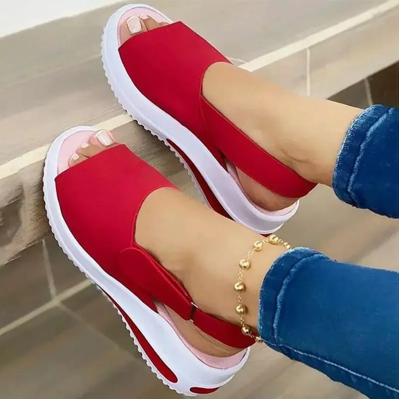 Qengg Women Vulcanize Shoes Comfort Casual Outdoor Light Beach Sandals Fish Mouth Fashion Platform Wedges Zapatillas De Mujer