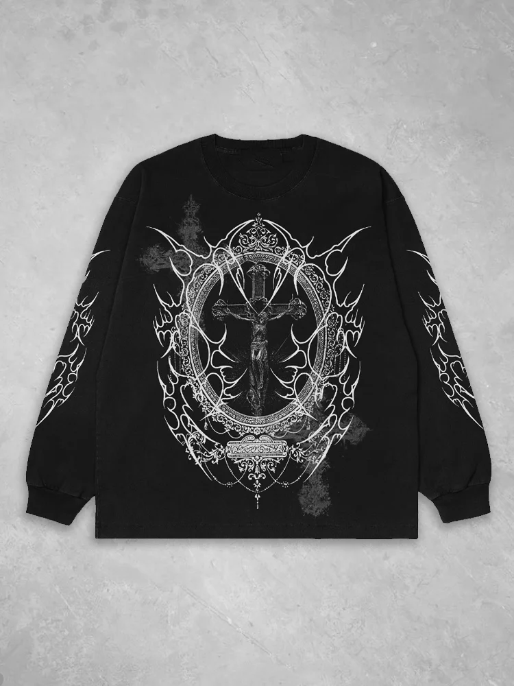 Black Metal Jesus Cross Long Sleeved T-shirt