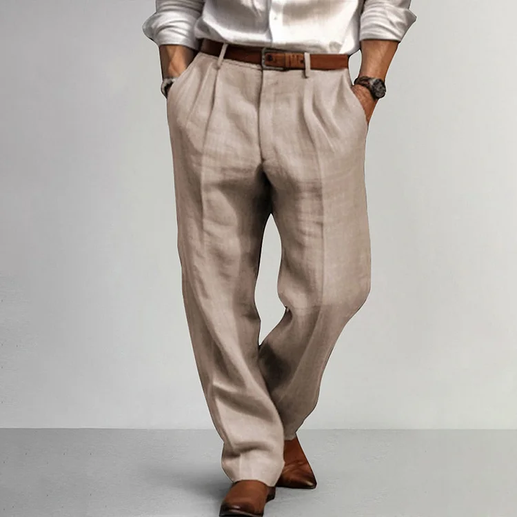 Solid Color Slant Pocket Straight Leg Casual Pants