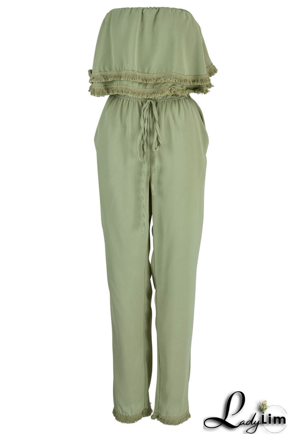 White Casual Solid Patchwork Strapless Straight Jumpsuits