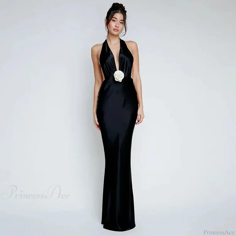 Satin Deep V Neck Vacation Dress