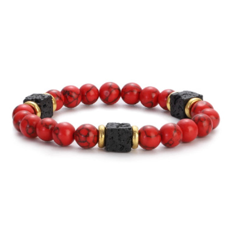New Lava Cube Volcanic Stone Bracelet Men’s Colorful Marble Glass Beads Retro Bracelet