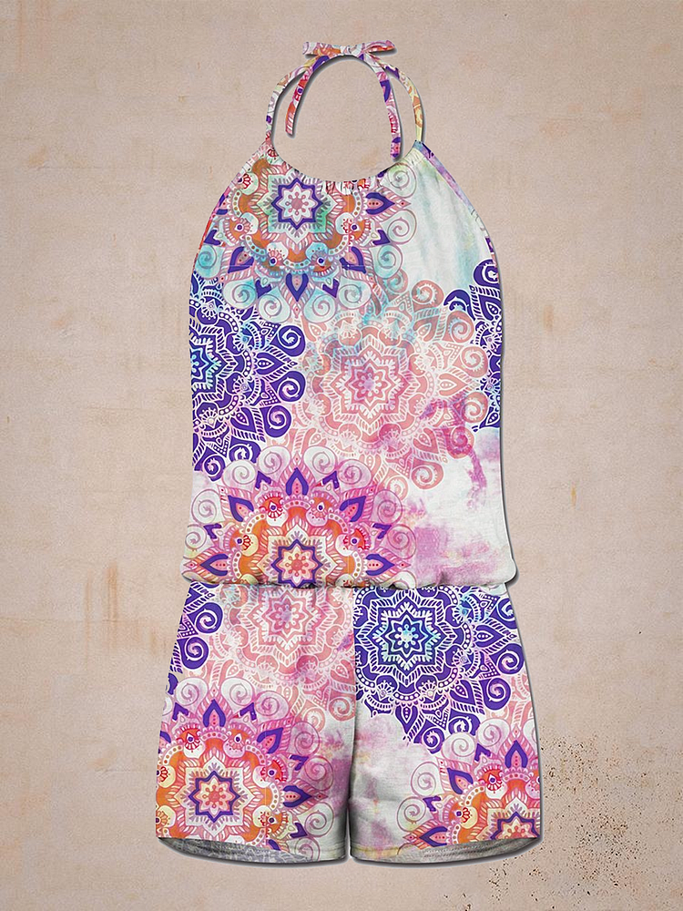 Pink & Purple Floral Halter Romper-Mayoulove