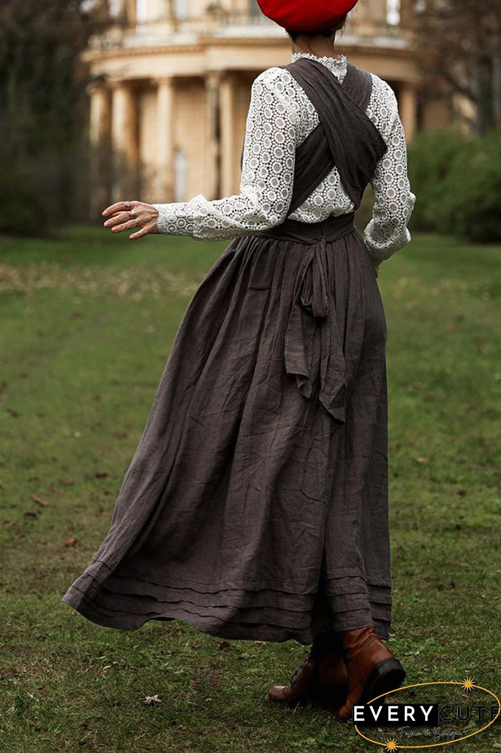 Cross Back O Neck Maxi Linen Dress