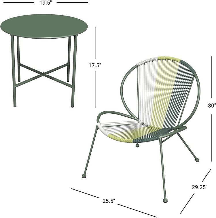 3 Piece Acapulco Steel Woven Rope Bistro Set  with Coffee Table (Olive Green)