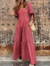 Square-Neck Loose Floral Print Short Sleeve Maxi Dress