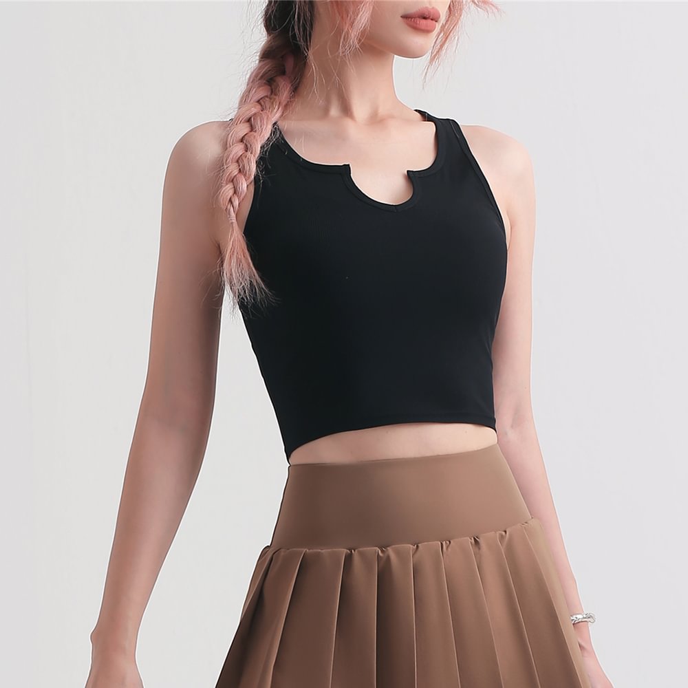 Different types of v cut ribbed breathable fitness gym crop tank top vest with removable cups online shopping on Hergymclothing