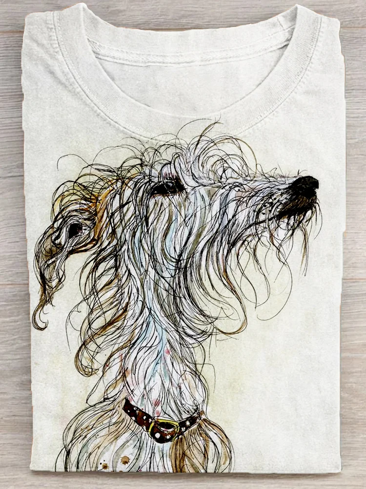 Scottish Deerhound Pattern Crew Neck T Shirt