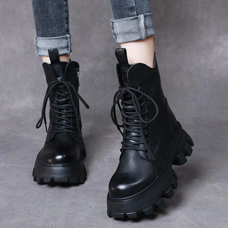 Punk Gothic Combat Boots Women Brown Black Platform Boots Female Lace Up Chunky Ankle Motorcycle Boots 2021 New Retro Designer