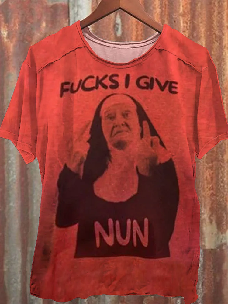 Fucks I Give Nun None Middle Finger Round Neck Short Sleeves T-Shirt