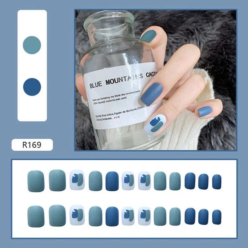 24pcs Multi-type Wear Short Paragraph Long Paragraph Fashion Manicure False Nails Full Cover Wearable Coffin Fake Nail Ballerina-Nail Inspo