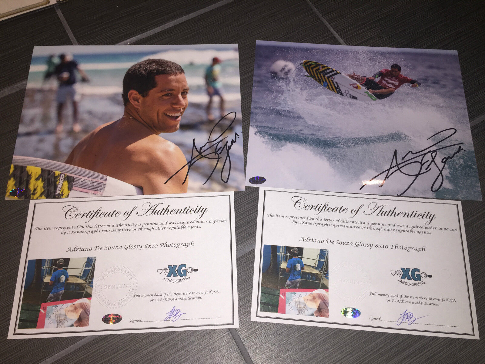 Lot of (2) ADRIANO DE SOUZA SIGNED AUTOGRAPHED 8X10 SURF Photo Poster paintingGRAPH-PROOF COA