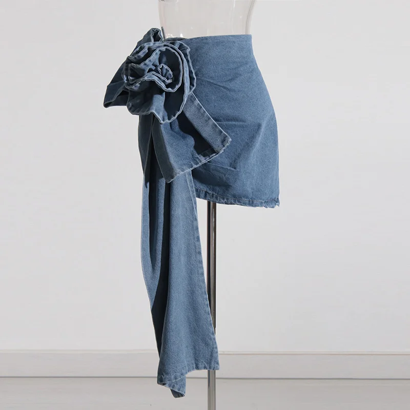 Toloer Toloer 2024 Mid-Waist Stereo Rose Piece Decorative Hip Denim Skirt-Outfit Ideas