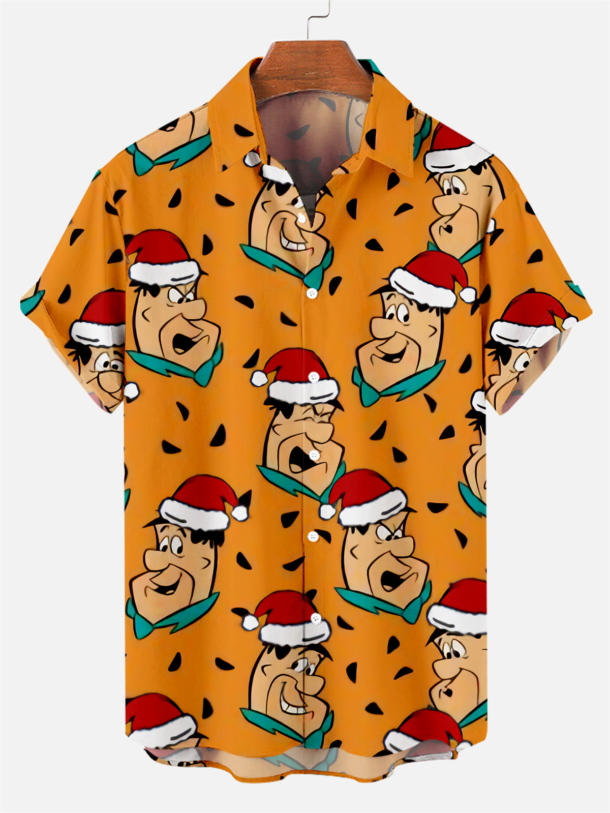 Men's Christmas Nostalgic Movie Flintstone Christmas Short Sleeve Shirt PLUSCLOTHESMAN