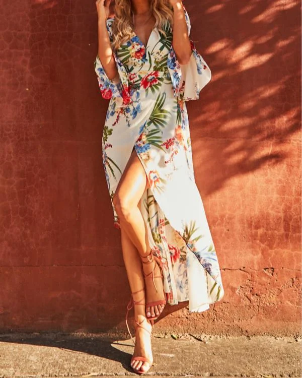 Sexy V-Collar Bohemian Floral Maxi Dress