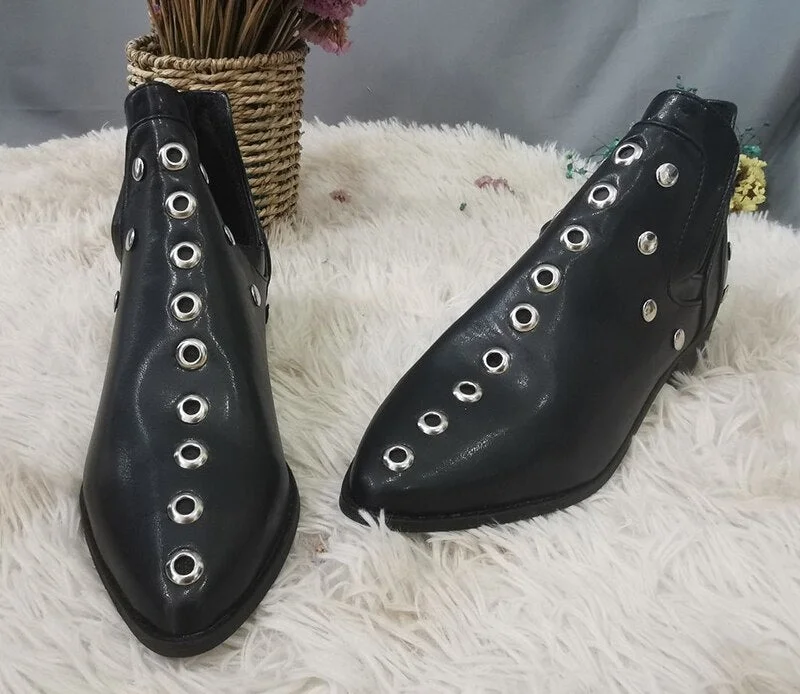 Black Ankle Boots Woman 2020 Low Heel Punk Style Autumn Winter Women Booties Rivet Shoes Short Boots botines mujer Dropshipping