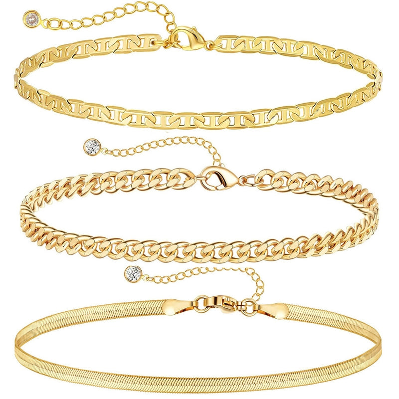 New Titanium Steel Gold Plated Bracelet Suit Fashion Simple Pclip Cuban Chain Bead Chain Jewelry