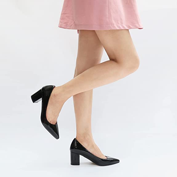 65mm Women Chunky Heels Comfortable Middle Block Heel Pumps-MERUMOTE