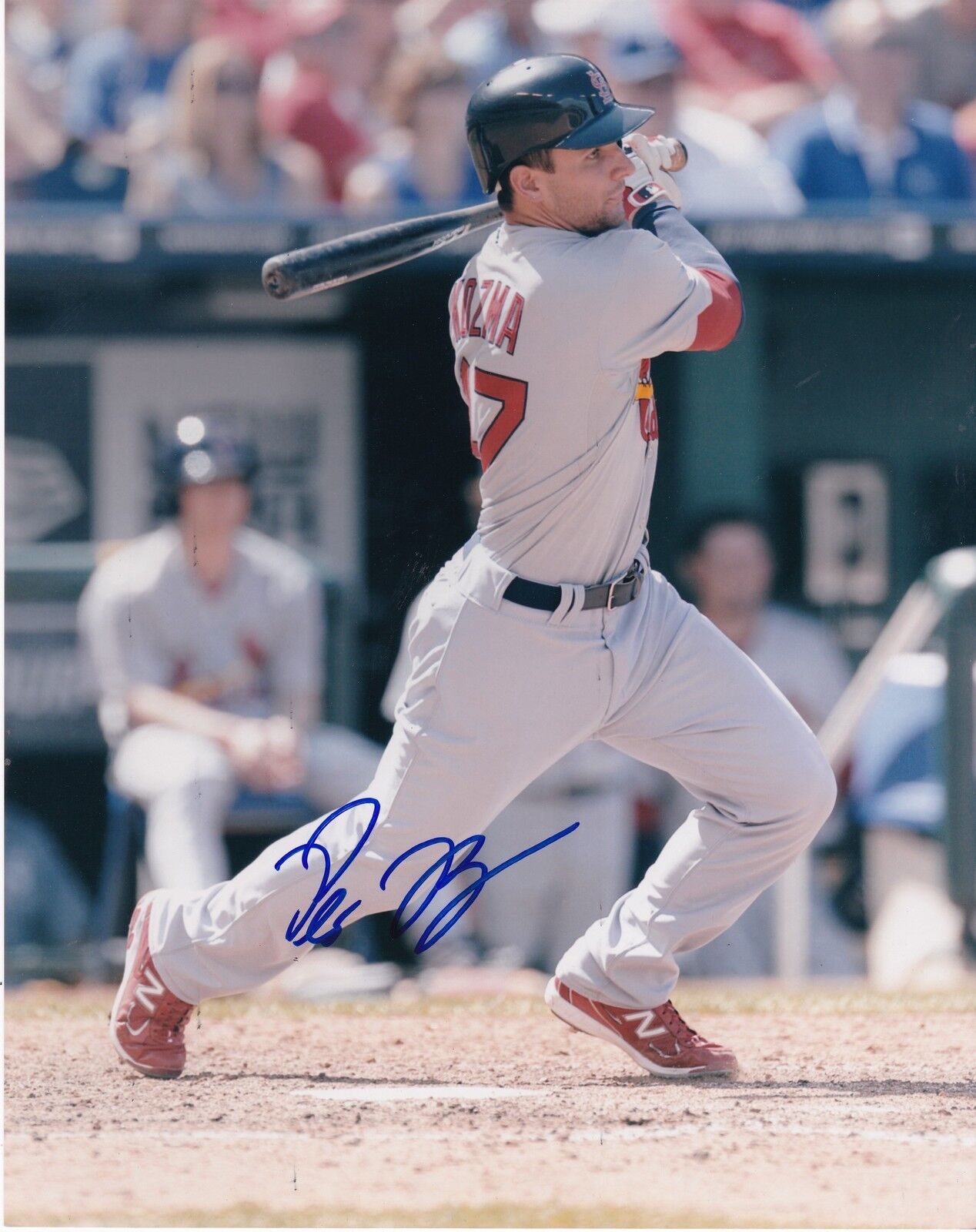 PETE KOZMA ST. LOUIS CARDINALS ACTION SIGNED 8x10