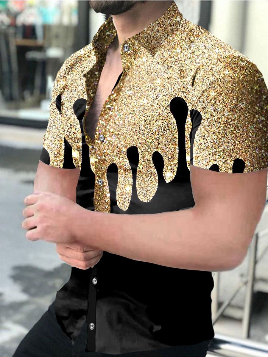 Men 'S Casual Golden Printing Short Sleeve Shirt