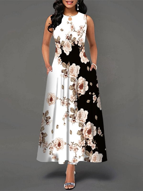 Women's Sleeveless Scoop Neck Floral Printed Maxi Dress