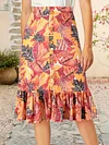 Leaf Print Ruffle Hem Skirt, Casual Elastic High Waist Button Front Skirt, Women's Clothing