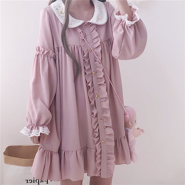Kawaii Pink Ruffle Comfortable Dresses - Gotamochi Kawaii Shop, Kawaii Clothes