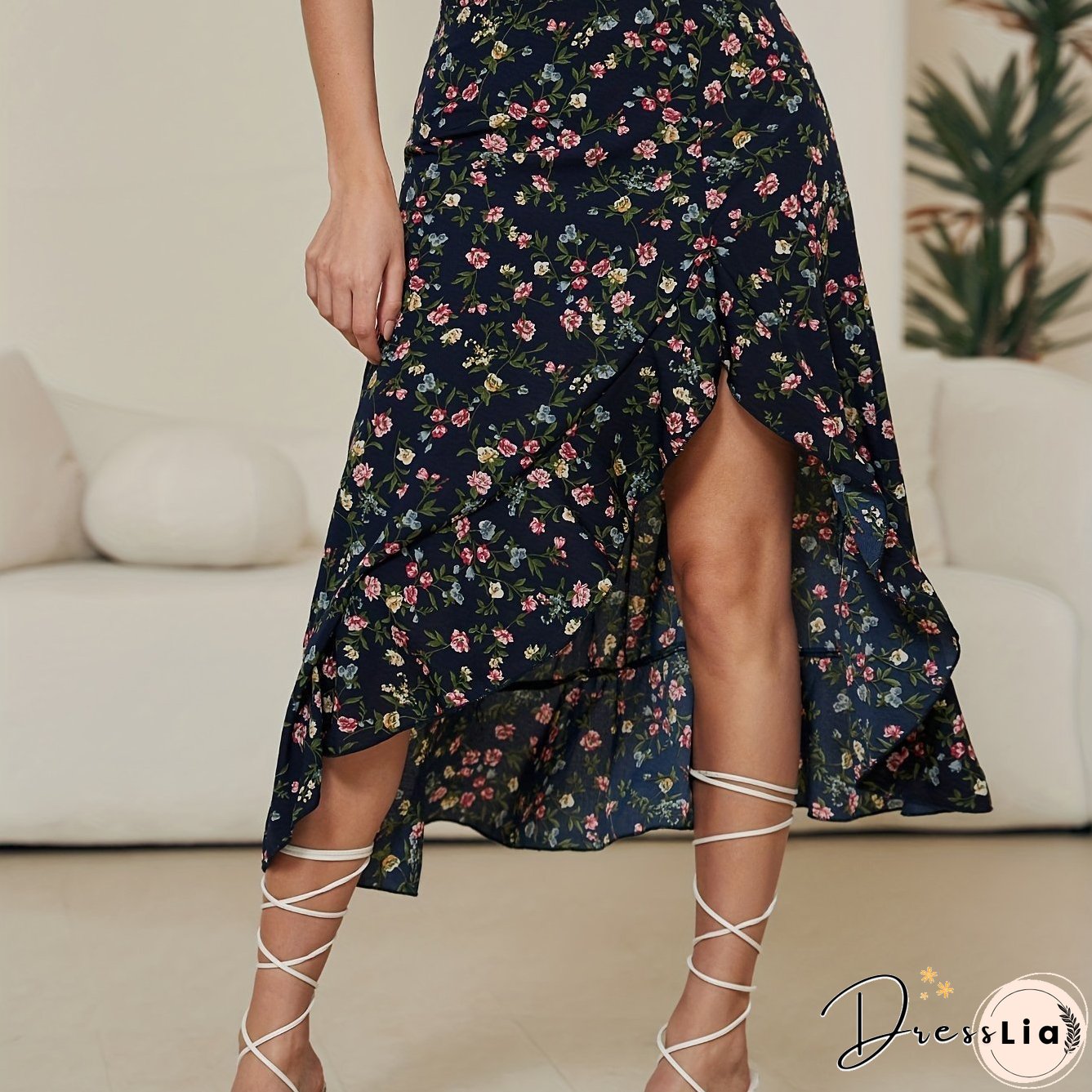 Floral Print High Waist Skirt, Cute Asymmetrical Skirt For Spring & Summer, Women's Clothing