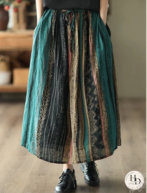 Vintage-Print Elasticated Waist Skirt