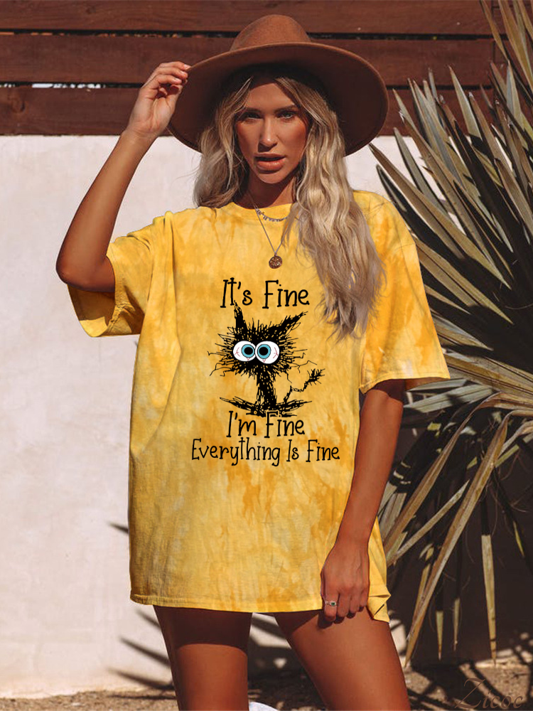 It' Fine,I'am Fine Everything is Fine Boutique Oversized Boyfriend Tie Dye Tee Couture Fashion
