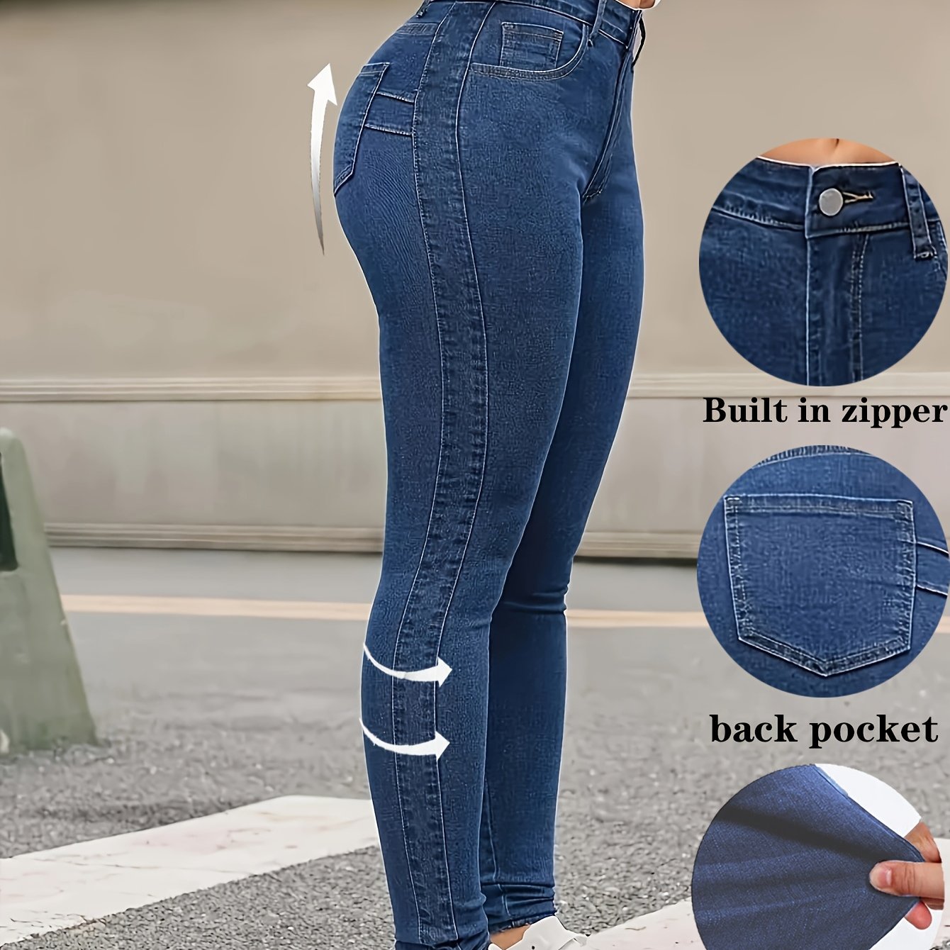 Classic Blue Skinny Pants Stylish Classic Blue Skinny Pants - High Elasticity for Women