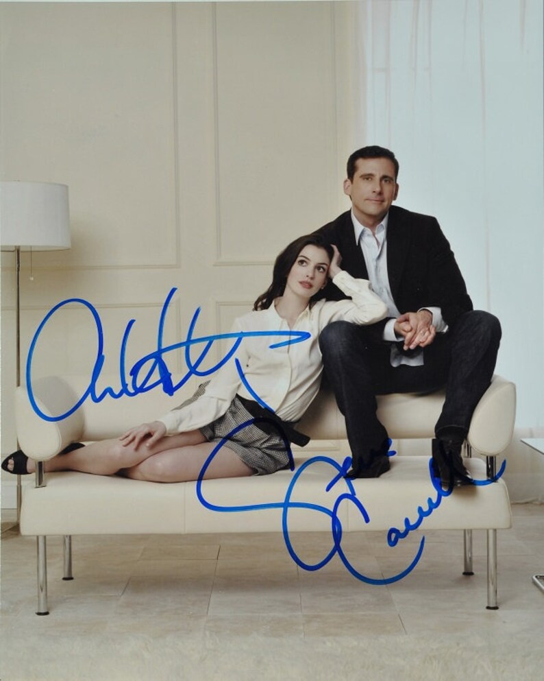 ANNE HATHAWAY & STEVE Carrell Signed Photo Poster painting X2 Get Smart wcoa